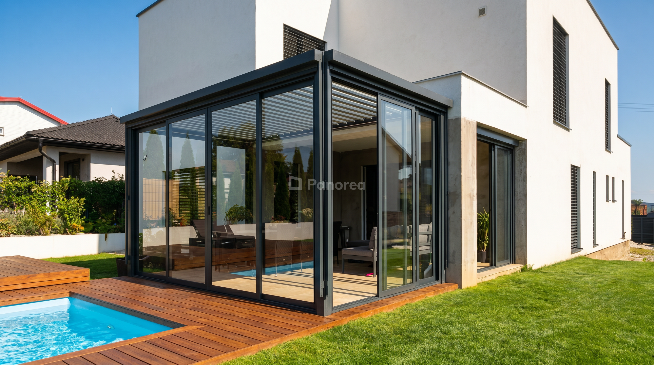 KAYA FROZEN | Bioklimatická pergola s bočným posuvným zasklením – Obrázok 2
